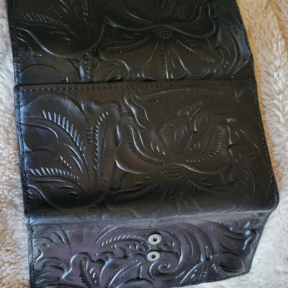 Patricia Nash Black Tooled Leather Fold-Over Wallet